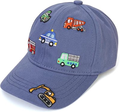 VHV-Zonnehoed Kinderen - UPF 50+ UV-bescherming Vissershoedje Jongens - Ademende Katoenen Bucket Hat Kind met Graafmachine Patroon - Comfortabele Strandhoed met Verstelbaar Kinkoord voor Peuter en Kind 3-8 Jaar - Blauw