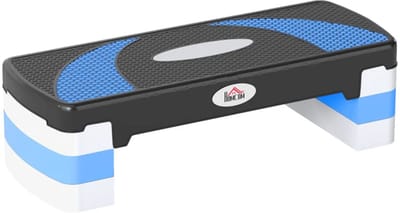 Fitness Step - Stepper - Aerobic Step - Stepbank - In Hoogte Verstelbaar 10‑20 cm - Antislip - Stepper Fitness - Fitnessstep - voor Thuis of op Kantoor - voor Revalidatie en Krachttraining - Zwart + Lichtblauw + Grijs