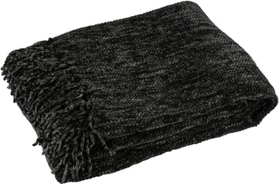 J-Line deken Chenille - polyester - zwart