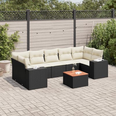 vidaXL - 8-delige - Loungeset - met - kussens - poly - rattan - zwart
