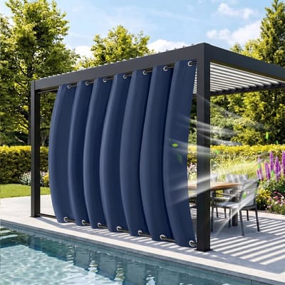 MUPOO Buitengordijnen Waterdicht&Windbestendig met Ringen Boven en Onder - Dubbele Bevestiging tegen Wind - Verduisterend & UV Werend - Outdoor Gordijnen voor Overkapping, Balkon&Tuin - 132x213 cm -Marineblauw - 1 Stuk(Rideau Extérieur Imperméable)