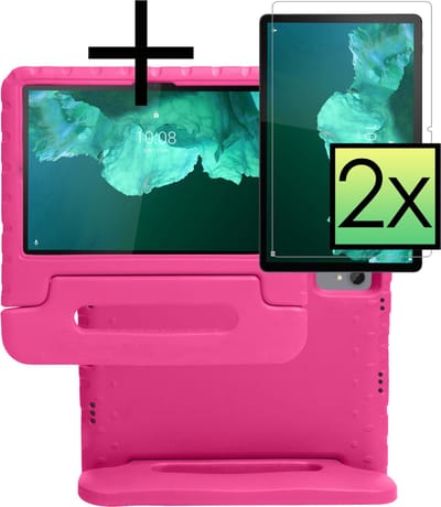 Hoes - Geschikt voor Lenovo Tab P11 - Met 2x Screenprotector - Kinderhoes Shockproof Bumper - Kidsproof Case - Tablet Hoesje - Kinder Cover - Roze