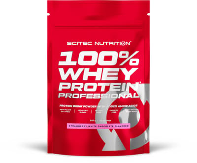 Scitec Nutrition 100% Whey Protein Professional - Verrijkt met extra aminozuren & spijsverteringsenzymen - Glutenvrij - Zonder palmolie, 500 g, Aardbei-Witte Chocolade