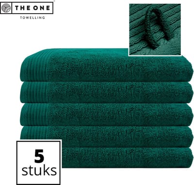 The One Towelling Classic Strandlakens - 100 x 180 cm - 5 Stuks - Voordeelverpakking - Hoge vochtopname - 100% Gekamd katoen - Emeraldgroen