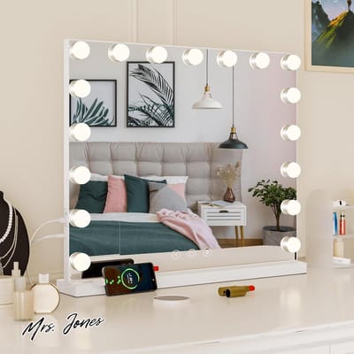 Mrs. Jones Teousev Hollywood Spiegel Verlichte Make-Up 17 Ledlampen 10 x Vergrotende Grote Vanity Mirror Touch-Bediening Wit 60 x 52cm .