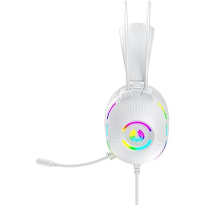 Casques de jeu avec microphone, Casque filaire à réduction de bruit avec lumière LED colorée Son surround 7.1 Over Ear blanc