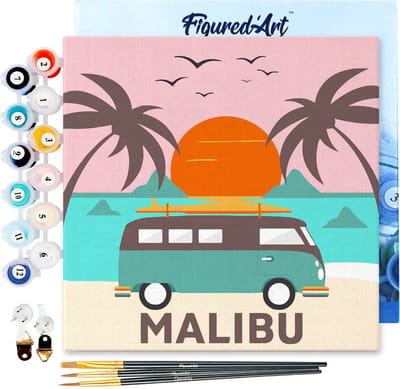 Figured'Art Mini Schilderen op Nummer Volwassenen 20x20cm met lijst Malibu - Klein Formaat Creatieve Hobby Kit DIY Art Nummer Compleet