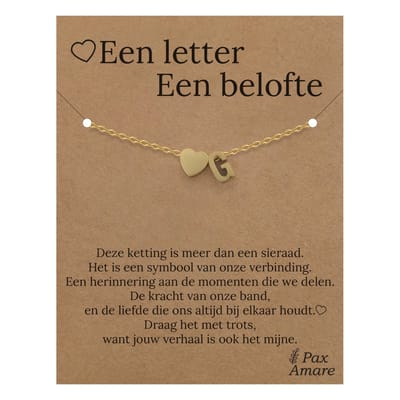 Letter G Armband op Cadeau Kaartje - Een letter, een belofte - 15,5cm + 5,5cm verstelbaar Goudkleurig Stainless Steel - Initiaal & Hartje Hanger - Pax Amare