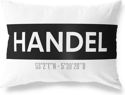 Tuinkussen HANDEL - NOORD-BRABANT met coördinaten - Buitenkussen - Bootkussen - Weerbestendig - Jouw Plaats - Studio216 - Modern - Zwart-Wit - 50x30cm