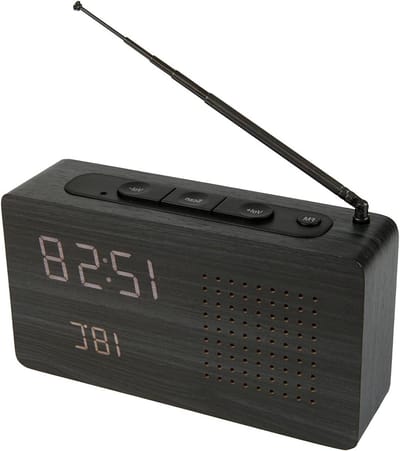 Digitale Wekker - Radio Klok - Wakker Worden - Hout Design - 17.7 x 4.5 x 9 cm - Zwart