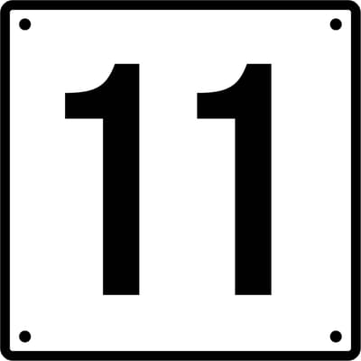 Huisnummerbord 11 - Incl. Schroeven en Pluggen – Acrylaat - 10 x 10 cm - Wit met Zwart