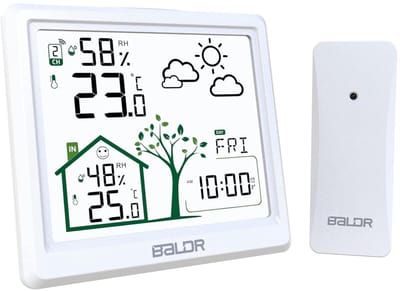 Weerstation Draasloos Binnen/Buiten - Weerstation - Wit - Draadloze Thermometer en Hygrometer - LED Achtergrondverlichting - Voor Binnen en Buiten
