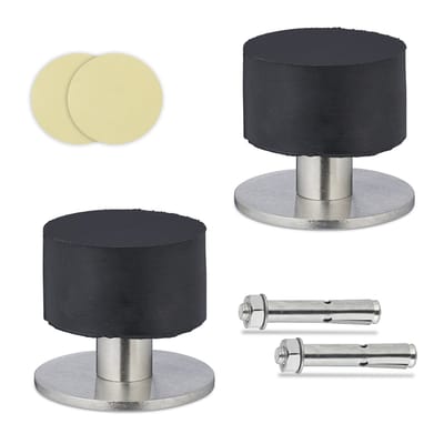 deurstopper vloer of muur - set van 2 - rvs - rvs - deurbuffer binnen - zwart-zilver