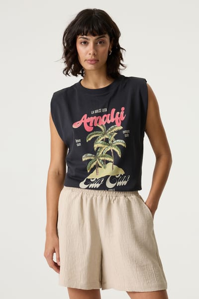GARCIA Dames Print T-shirt Grijs Sleeveless