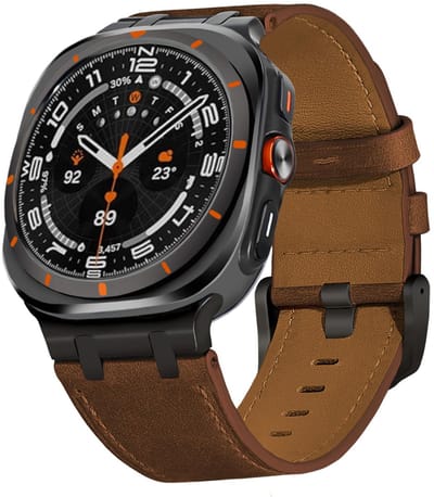 Leren bandje - geschikt voor Samsung Galaxy Watch Ultra (47mm) / Ultra 2025 (47mm) - leer met gespsluiting - donkerbruin met zwarte gesp