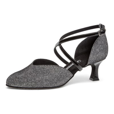 Diamant Elegante dames Dansschoenen - 170 - 106 - 520 - Flared hak 5cm - Verstelbare gespje - Optimaal draagcomfort - Extra demping - Flexibel suède zool - Lakleer - Stijldansen, Ballroom - Diamant - Glinster Zwart met Zilver - 38