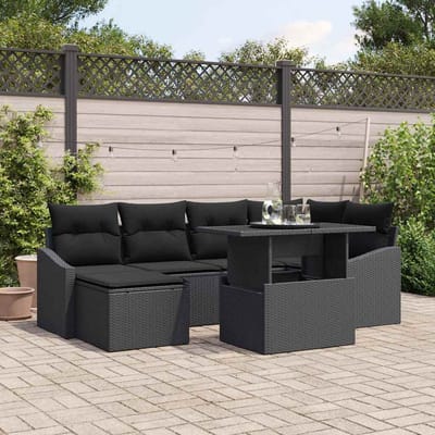 vidaXL - Tuinbank - Set - 7 - st - Zwart - poly - rattan, - Gepoedercoat - staal