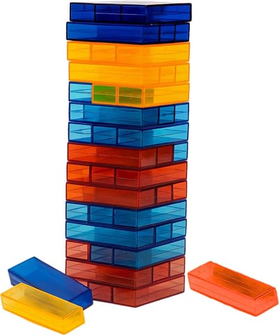Lomera Transparante Stapeltoren - Kunststof Blokjes - Stapelspel 25 Cm - Vallende Toren - 48 Blokjes - Doorzichtige Blokken - Transparant Speelgoed - Stapeltoren Spel - Stapelspel Blokjes