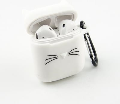 Siliconen Bescherm Hoesje geschikt voor AirPods -  Kat Case voor AirPods - Wit