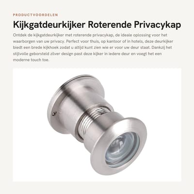 Dailygoods- Kijkgatdeurkijker Roterende Privacykap - Geborsteld Zilver - Brede Kijkhoek - Geschikt voor Deuren 35-60mm - Corrosiebestendig - Verhoogt Privacy en Veiligheid - Deurkijker