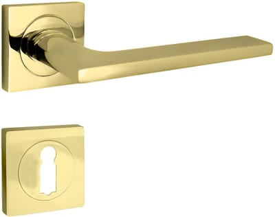 DOMINO LINEA-QR - Deurkruk op vierkante rozet - Messing goud deurbeslag - Complete binnendeurset met BB