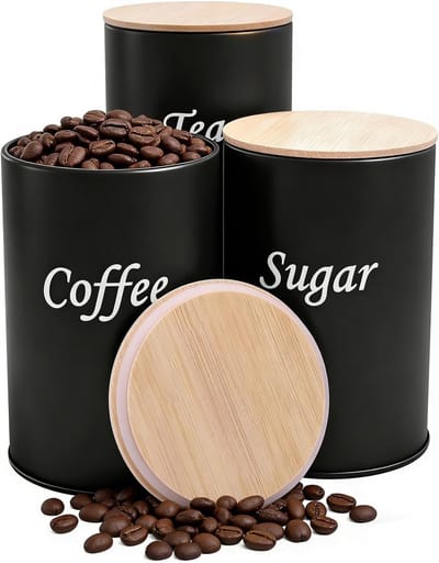 Set van 3 luchtdichte 500 ml opbergcontainers met houten deksel voor koffiebonen, thee en specerijen