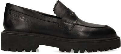 Manfield - Dames - Zwarte leren loafers - Maat 36