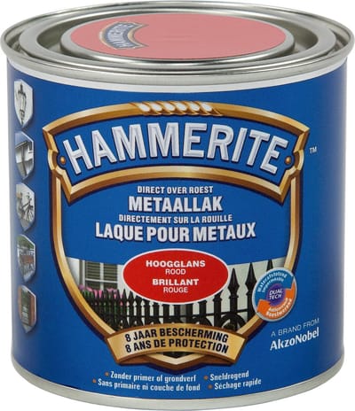 Hammerite Metaallak Hoogglans - Rood - 250 ml - 10 m²/l - Afwerkingslaag