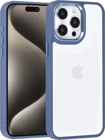 Multimedia & Accessoires Beschermende TPU Back Cover Case Hoesje geschikt voor Apple iPhone 15 Pro Max - Siliconen met Harde Plastic Randen - Blauwe Randen