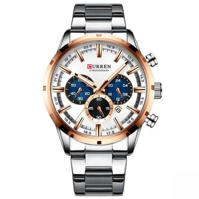 Curren Mannen Horloge Ø 50 - Met Datumaanduiding - Zilver/Rose - Staal - Inclusief Horlogedoosje