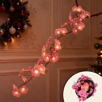 Soontrans Kersenbloesem-Lichtslinger Willow Vine 1,8 m 48 LED's, Afstandsbediening Met 8 Standen, Buigzame Wilgentakken Met Pruimenbloesems Voor Wanddecoratie, Wanddecoratie Voor Slaapkamer en Kerstversiering