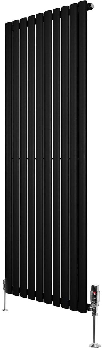 Ovale radiator 1 kolom - 1600x600 mm - zwart - thermostaatkraan