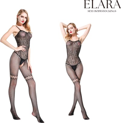 Elara - Anisa - Bodystocking Erotische Lingerie met Open Kruis - Catsuit - S t/m XL - Sexy Dames Lingerie