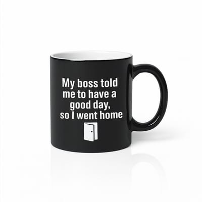 Grappige “My Boss Told Me to Have a Good Day, So I Went Home” Zwarte Magic Mok – Humoristische Kantoorquote – 330 ml Warmtegevoelige Koffiebeker