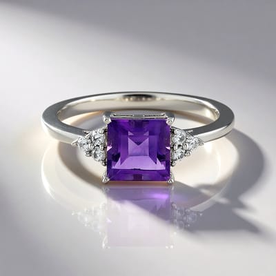 Cavill - Elegante Ring 925 Sterling Zilver Platina Plated - 1,687 ct Paarse Marokkaanse Amethist & 0,194 ct Zirkonia