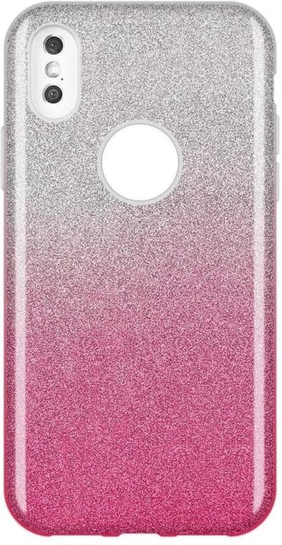 HB Hoesje Geschikt voor Apple iPhone X / XS - Roze - Zilver - Glitter Back Cover