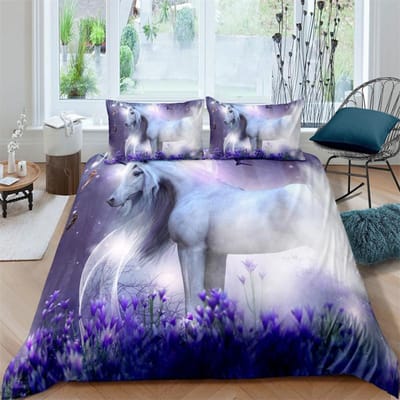 Witte Draak Paard Dekbedovertrek 3D Eenhoorn Beddengoed Collectie Voor Tieners Kinderen Microvezel Westerse Cowboy Dekbedovertrek Met Kussenslopen EU single(135x200cm)