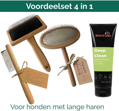 Boris & Lotje Lange Vacht Verzorgingspakket Middelgrote Hond 10 tot 25 kg – Hondenborstel, Slicker, Kam & Shampoo - Dierenborstel - Ontklitborstel