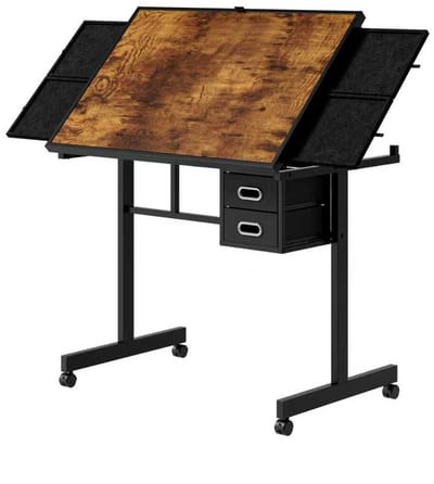 REDOM Puzzelbureau - Met Houten Afdekplaat & 6 Lades - Verrijdbaar Bureau - Geschikt voor 1000 Stukjes - Bureau met Opbergruimte - MDF & Metaal - Zwart