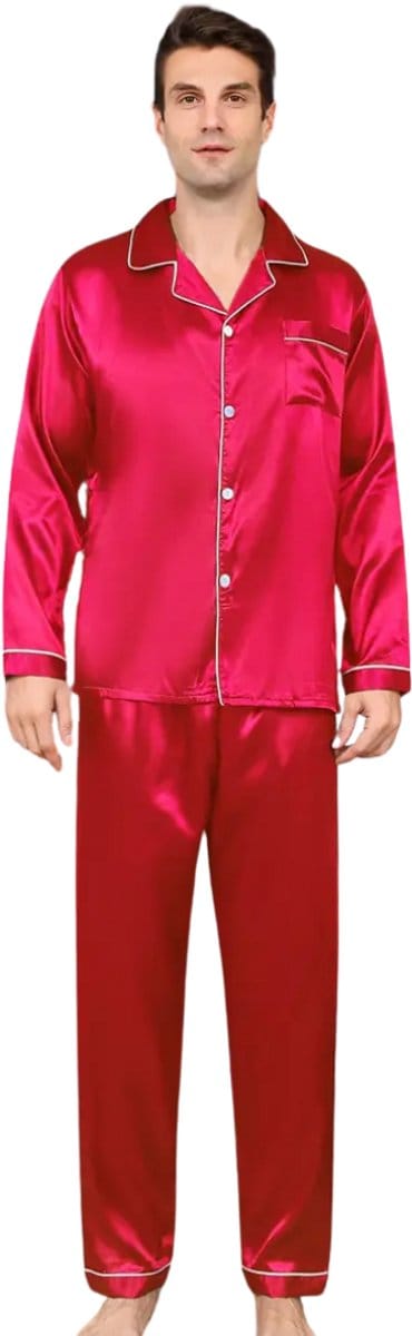 Livano Satijnen Badjas Heren - Kimono - Kamerjas - Satijn - Ochtendjas - Pyjama - Rood - Maat M
