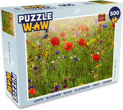 Puzzel Lente - Bloemen - Rood - Klaproos - Gras - Groen - Legpuzzel - Puzzel 500 stukjes