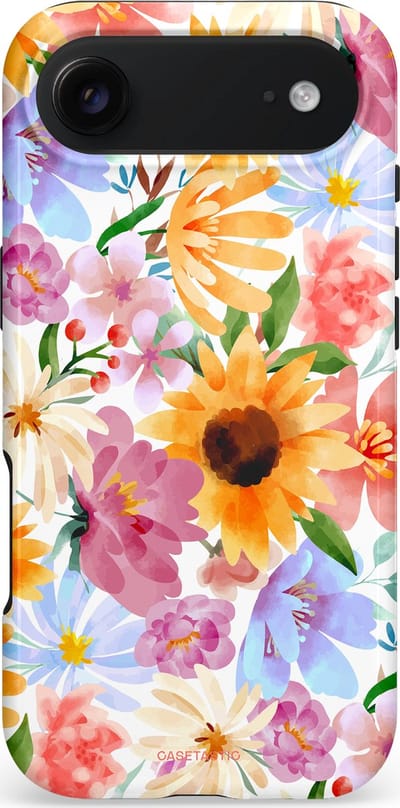 Casetastic hoesje geschikt voor Google Pixel 11 - Dubbellaagse bescherming - Bloemenwind - Fashion Case - Lichtblauw Terracotta Geel