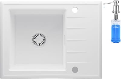 CECIPA Max Spoelbak Keuken 60x46CM - Keramische Spoelbakken Met Zeepdispenser - Onderbouw Spoelbak Wit - Met Planchet en Waterafvoersysteem - Voor 50 cm kast