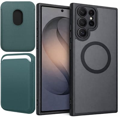 Hoesje + Pasjeshouder geschikt voor Samsung Galaxy S26 Ultra - Portemonnee geschikt voor MagSafe - Magnetisch - Pasjes Houder - Creditcardhouder - Turqoise