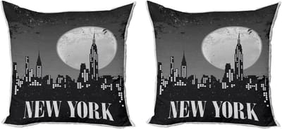 ABAKUHAUS NYC Scene Decoratieve Kussenhoes, Set van 2, Grunge Nachtstad, Modern Accent, Dubbelzijdige Digitale Print, 50x50 cm, Lichtgrijs