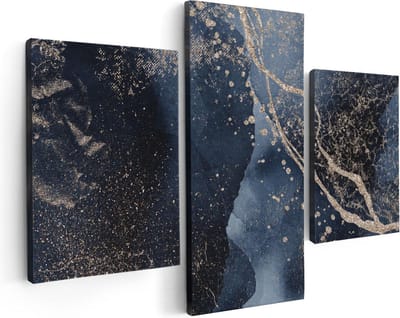 Artaza Canvas Schilderij Drieluik Abstracte Kunst - Zwarte Marmer met Gloed - 90x60 - Foto Op Canvas - Canvas Print