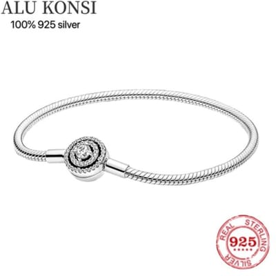 Nouveau Bracelet Pandora Authentique en Argent 925 Véritable Coupe Originale Pour Femmes Princesse Étoile Couple Bricolage Mode Bijoux de Mariage 20cm white