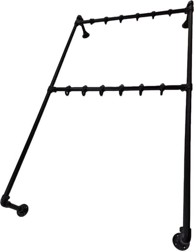 Hoexs - Wandkapstok - Kapstok Zwart - Industrieel - 100 Cm - 12 Kapstokhaken - Robuust - Hangend Model - Steigerbuis