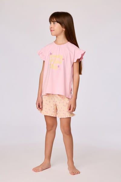 Woody pyjama meisjes - lichtroze - 'I woke up like this' - 261-10-PSG-Z/421 - maat 152