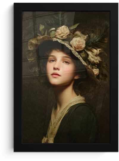Poster in lijst - Fotolijst 20x30 cm - Posters - Bloemenhoed - Portret - Vrouw - Posterlijst zwart - Decoratie - Wanddecoratie woonkamer - Muurdecoratie slaapkamer